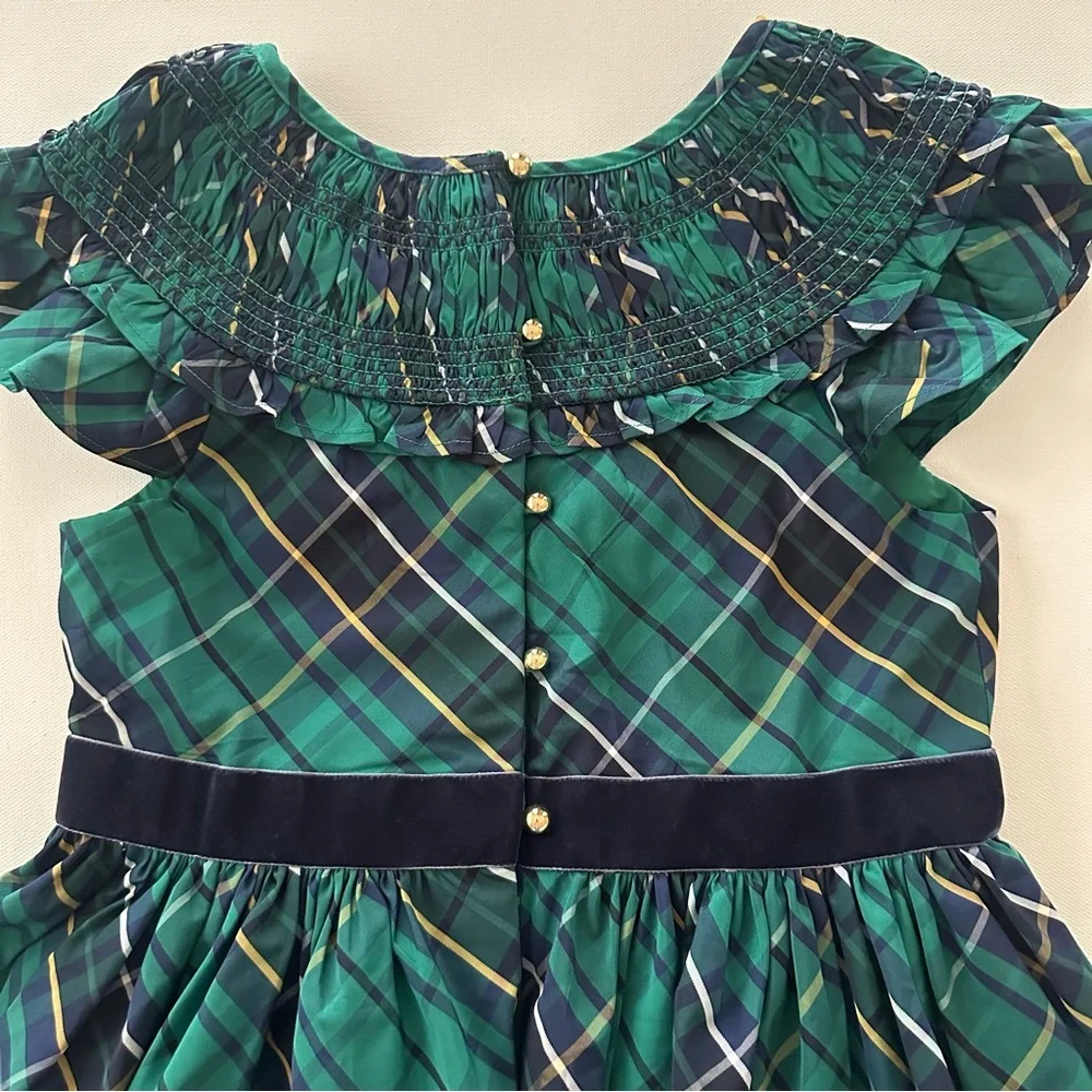 Janie and Jack Girls 10 Green Plaid Smocked Dress Holiday Christmas